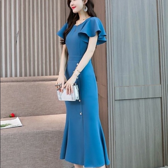 Blue summer party long dress (Midium) - Picture 3 of 3